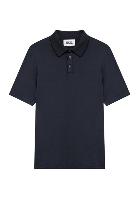 Alpha Studio polo in ice cotton blu notte con colletto a costine e tre bottoni ALPHA STUDIO | Polo | AU-5336B1001